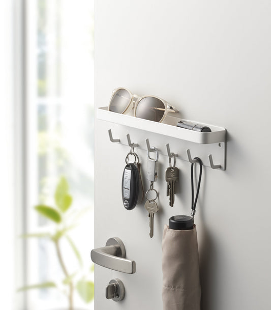 Magnetic Steel Key Rack with Shelf product image - White