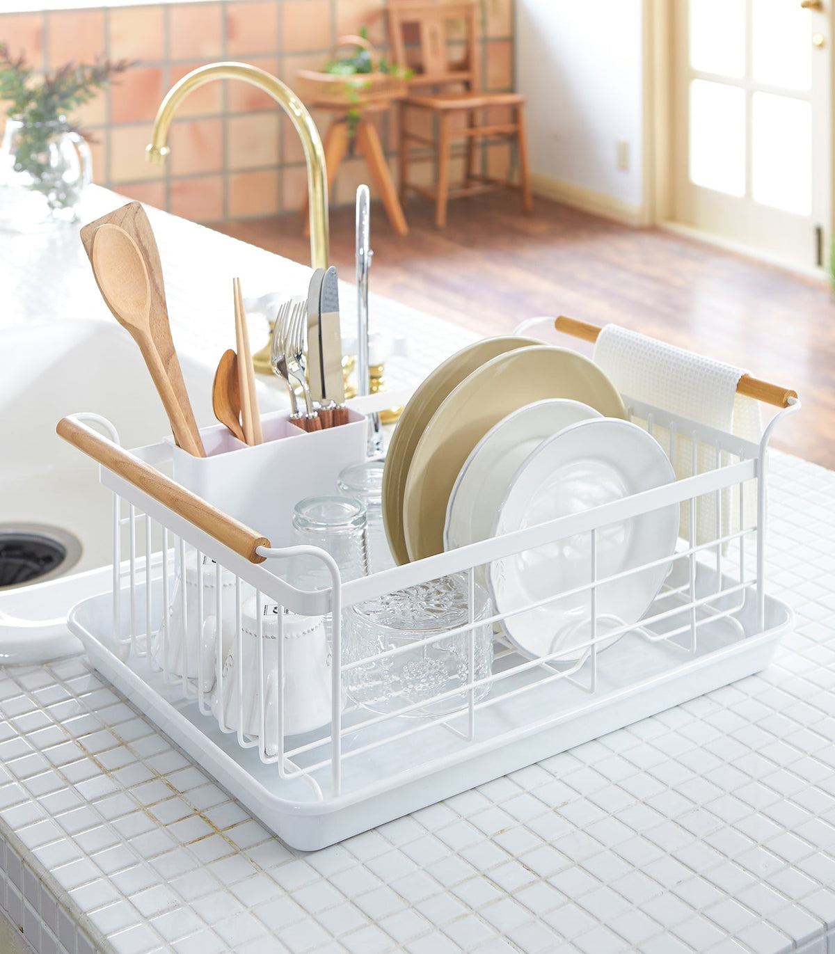 Steel and Wood Dish Drying Rack product image - Gray