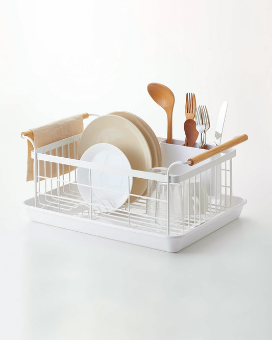 Steel and Wood Dish Drying Rack product image - White